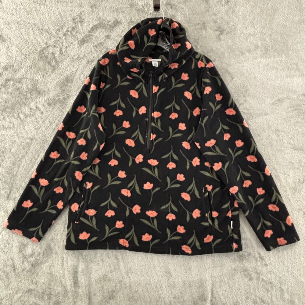 O'Neill Josie Half Zip Fleece Pullover Hoodie Womens XL Black Floral A3080143AF‎